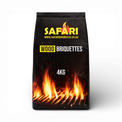 Full pallet of 140 bags of 4kg Safari Wood Briquettes, natural charcoal fuel for slow cooking and barbecuing