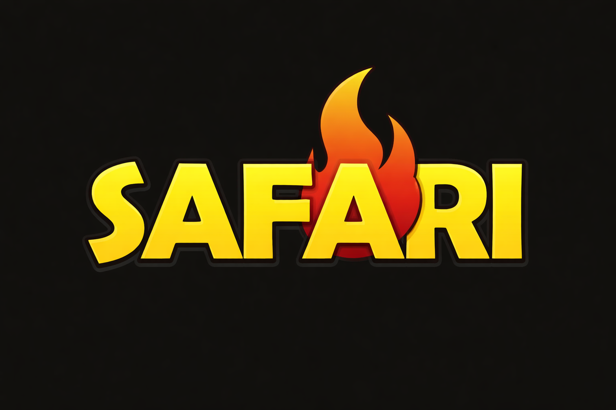 Safari logo with a flame design on a black background