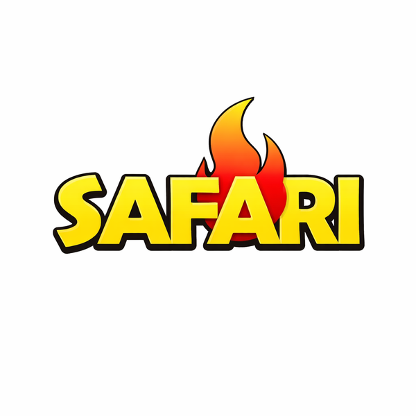 Safari logo with flames on a white background